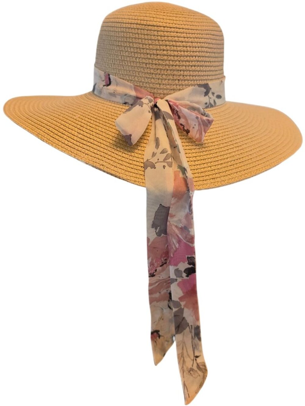 Vince Camuto Straw Wide Brim Sun Hat Floral Scarf